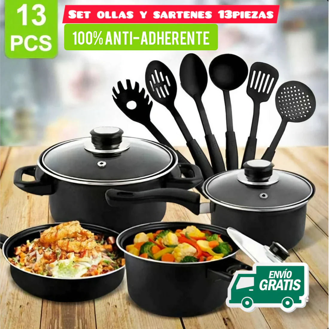 Set de Ollas, Salten y Utensilios de 13 Piezas😍